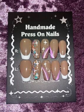 Handmade Brown & Pink Press-On Nails - Custom Set